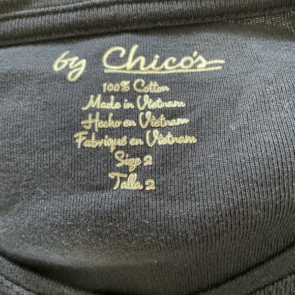 By Chico's Shirt Women's 2 Med‎ US 12 Navy Blue V-Neck 79984 3/4 Sleeve - Picture 3 of 6